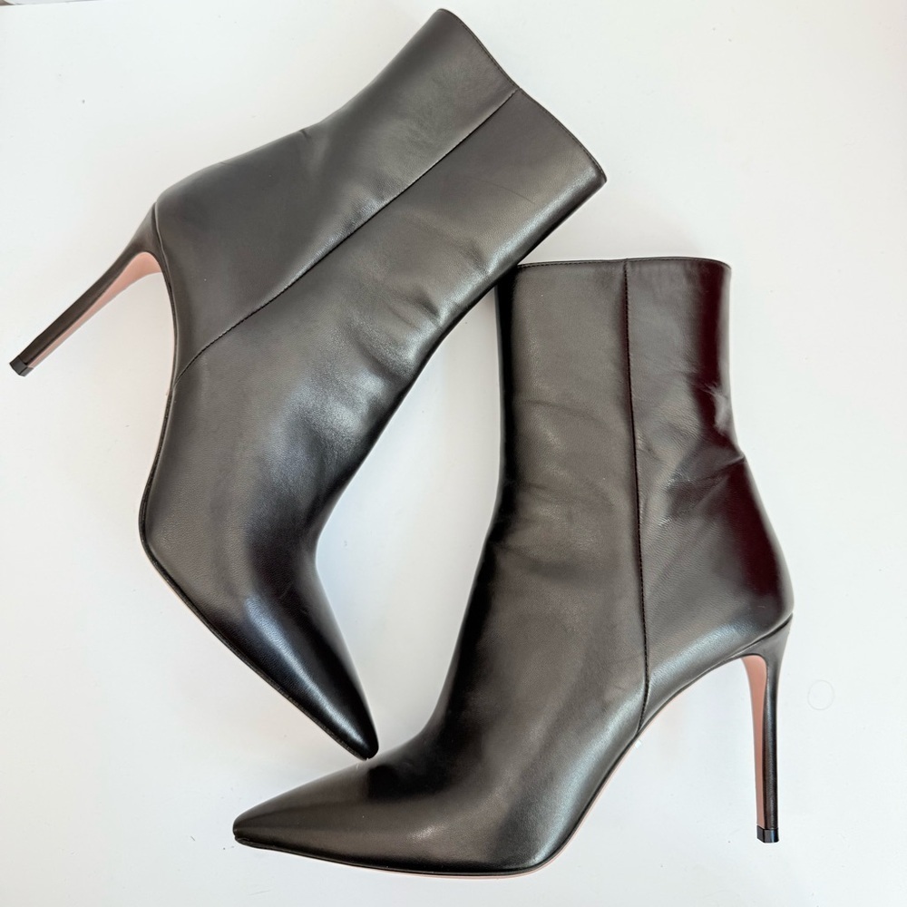 Prada Black Nappa Leather Triangle logo Plaque heel ankle booties EU 40 - Picture 7 of 13